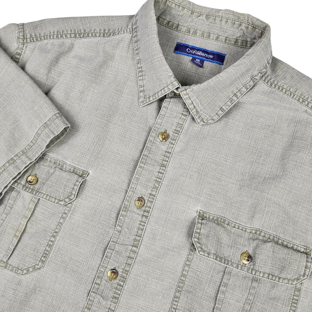 Croft & Barrow Button Up Shirt Men XXL Green Short Sleeve Cotton Utility Outdoor